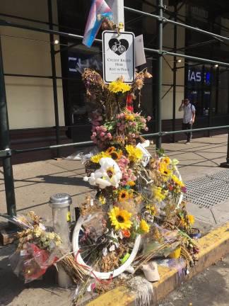 A ghost bike memorial for cyclist Robyn Hightman, 20, who was struck and killed by a truck on Sixth Ave. at 23rd St. in June.
