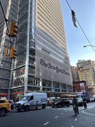 New York Times building where Palestinian supporters stopped at to call for a ceasefire later that afternoon.