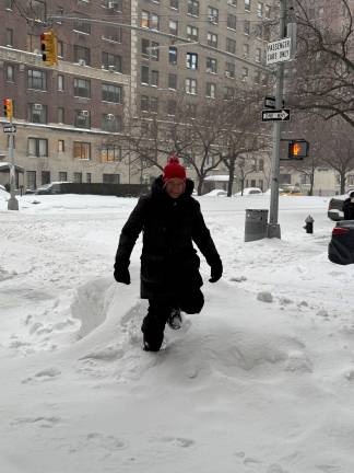 G. Potter makes his way through some Park Ave. powder at the corner of E. 89th St. on Jan. 25.