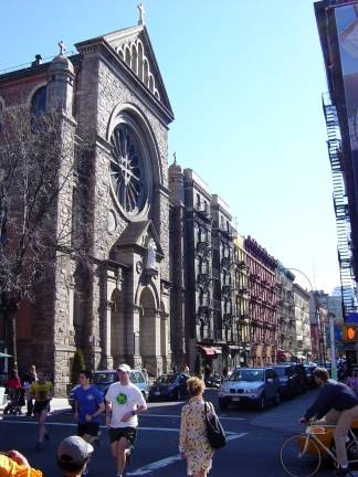 Sullivan Street with St. Anthony of Padua Church, built in 1886, now part of the Sullivan Street Historic District. Courtesy of the Greenwich Village Society for Historic Preservation