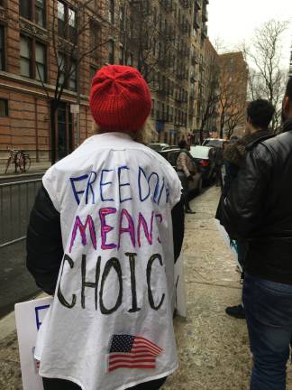 A pro-choice demonstrator at a Saturday rally countering a similar gathering by anti-abortion activistgs outside the Planned Parenthood clinic on Bleecker Street. Photo: Claire Wang