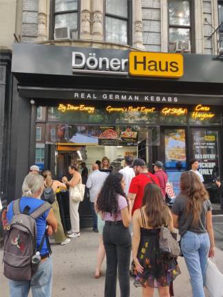 The popular German style kebab restaurant on East 14th St. is fighting a trademark infrintement case from X rated site Pornhub, which says its customers might be confused because the colors and style of lettering of one of its site is the same color and style used by the restaurant. Photo: Döner Haus restaurant