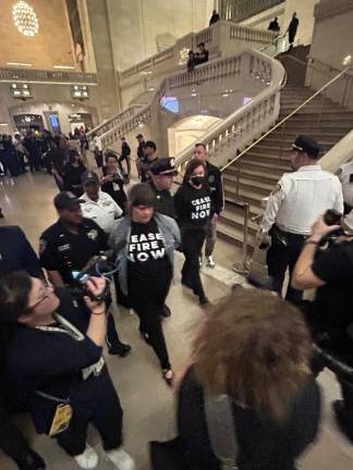 State Assembly Member Emily Gallagher being taken into custody at the October 27 demonstration.