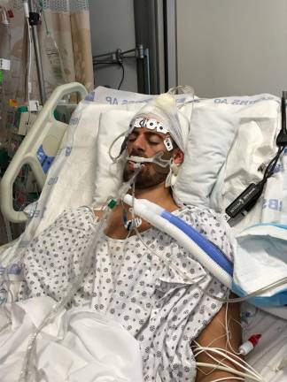 David Jevotovsky in the hospital in 2017 after his accident. Photo courtesy of David Jevotovsky