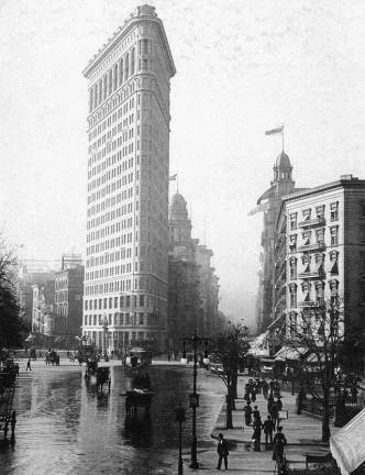 The iconic Flatiron Building, partly named for its quirky triangle shape, pictured shortly after opening in 1902. It will reopen again after being auctioned off for $161.5 million dollars. Photo: Wikimedia Commons