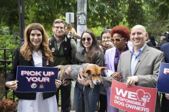 Manhattan politicians such as NYC Council Speaker Julie Menin (left) and Council Member Harvey Epstein (right) are collaborating on a new legislative priority: eliminating stray dog poop from NYC.