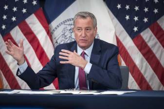 Former Mayor Bill de Blasio in early December. Photo: Ed Reed/Mayoral Photography Office