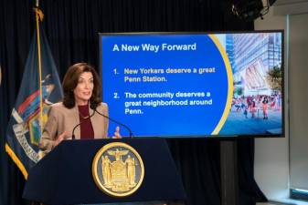 Governor Kathy Hochul unveils commuter-first vision for Penn Station and surrounding neighborhood on Nov. 3, 2021. Photo: Don Pollard / Office of Governor Kathy Hochul