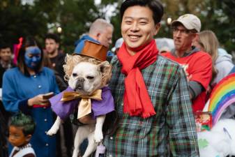 Tory Kam with his dog dressed as Willy Wonka at the annual Tompkins Square Park Halloween Dog Parade. Photo: Matt Fern for Get Joy