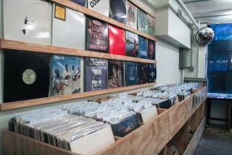 Wall of Ergot Records store with albums on display. Photo: Gaby Messino