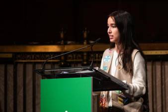 Hana Prokop, 17, speaking at a Girl Scout of Greater New York event.