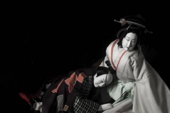 Puppets from Sugimoto Bunraku Sonezaki Shinju tell the tale of “The Love Suicides at Sonezaki” opening the season for Lincoln Center's 10th anniversary White Light Festival.