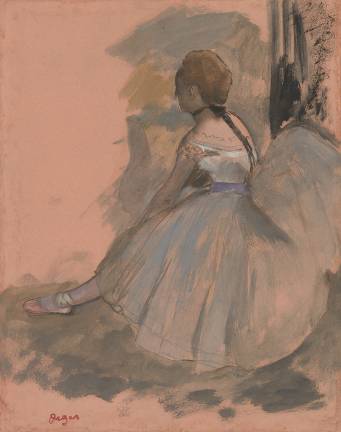 Edgar Degas (1834 - 1917), "Seated Dancer," 1871-72, oil paint over graphite on pink paper, Thaw Collection, The Morgan Library &amp; Museum. Photo: Steven H. Crossot