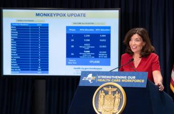 Gov. Kathy Hochul provides an update on Monkeypox during a briefing on August 3, 2022. Photo: Don Pollard/Office of Governor Kathy Hochul