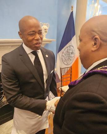 Mayor Adams being made a Master Mason, 32nd degree, at Gracie Mansion, September 2023. Tony Herbert was elevated to 32nd degree at the same event.