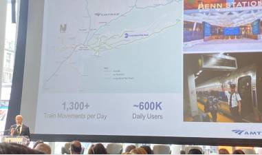 Standing before a giant screen at the Association for a Better New York breakfast recently, Amtrak executive Andy Byford outlines some bold ideas to run trains from the Long Island Rail Road into New Jersey and vice versa. But it will be no simple fix, as all railroads have traditionally ended their runs at Penn Station.