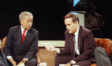 David Dinkins and Rudolph Giuliani at the Mayoral debate in November 1989. | Photo by Sergio Flores/AP/Shutterstock via City &amp; State