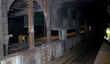 Two years ago, this is what part of the Grand Central Terminal Train Shed looked like. The Train Shed is over a 100 years old, badly in need of repair. JP Morgan Chase and Vornado have jointly pledged $75 million to help the MTA reconstruct the infrastructure between 46th and 53rd Streets.