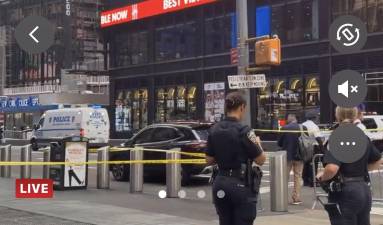 In a matter of minutes, an emotionally disturbed 49-year-old woman was shot dead by cops in Times Square after she stabbed two victims, one fatally, and then refused to drop her weapons when confronted by cops around 4:30 p.m. on Aug. 31.
