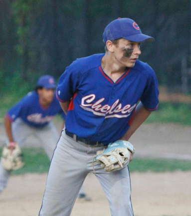 Jasper Caruso during his perfect April 18 game against H.S. of Art &amp; Design. The sophomore struck out 14 batters in five innings, without allowing a batter to reach base.