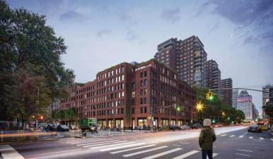 An architectural rendering of the upcoming development at 335 Eighth Ave.