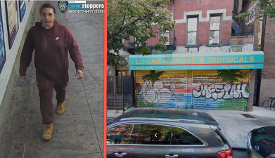 Left: wanted for lewdness on the L train platform; Right: Loisaid Drugs &amp; Surgicals, 272 East 3rd Street, where a June 18 police chase ended with a drug and gun bust.