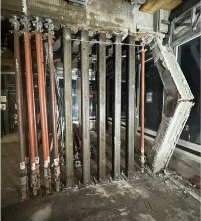 The Department of Buildings has been shoring up the building where the beams buckled with temporaryy beams. As of July 10, DOB said it has intalled the temporary beams on floors nine through the roof of the 37 story building.