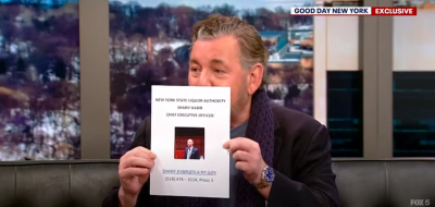 James Dolan appearing on Good Day New York earlier this year, in which he said he might ban alcohol sales at a Rangers game. It’s part of a bid to rile up fans against a permanent ban that the State Liquor Authority warned it is considering, ever since Dolan barred a select group of lawyers from attending games at MSG.