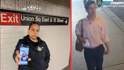 Left: Officer Roman catches a subway groper; Right: Alleged subway attacker, Peter Perna.
