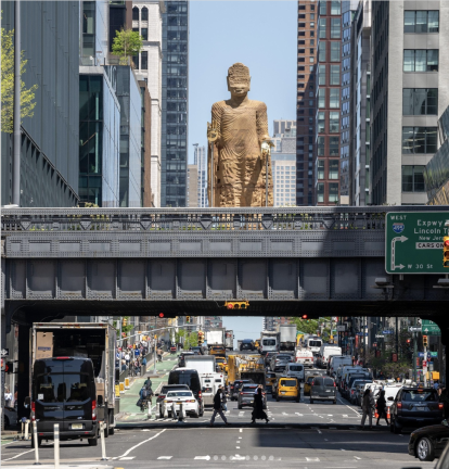 ”The Light That Shines Through the Universe” a depiction of a Buddah that was destroyed by the Talban in Afghanistan, is the newest art work on dispaly atop the High Line.
