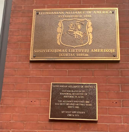 Plaques on the exterior of the Lithuanian Alliance Building on W. 30th St. tell a tale of the building’s history which is already on the National Registry of Historical Places.