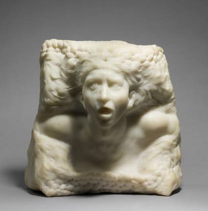 Auguste Rodin (French, Paris 1840–1917 Meudon), "The Tempest." Carved before 1910. Marble. Overall (confirmed): 13 5/8 x 14 7/8 x 7 3/4 in., 73lbs; footprint of sculpture (confirmed): 14 1/2 x 6 1/2 in.; length of rod        mount: 29/16 in. The Metropolitan Museum of Art, Gift of Thomas F. Ryan, 1910