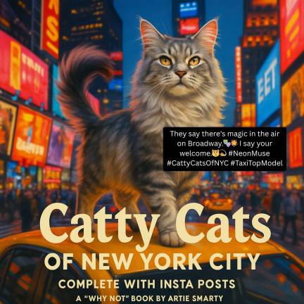 This book has photo-realistic images of cats in varied iconic New York City locations, and each has a social media post written by the sassy cat pictured.