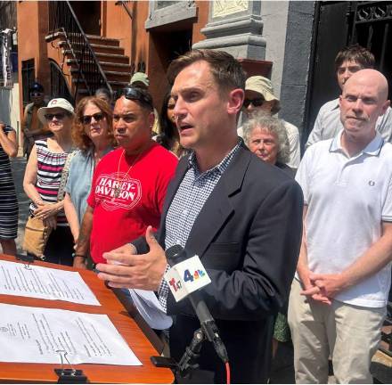 City Council Member Carl Wilson led a “Stop the Sale” rally outside Our Lady of Guadalupe on Aug. 12.