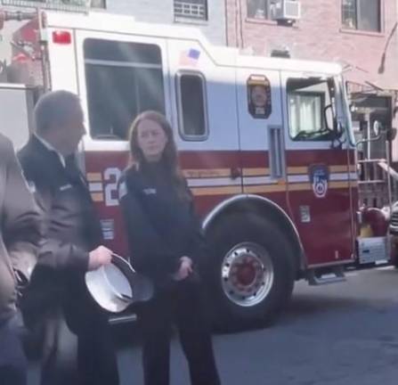 Fire Commissioner Laurau Kavanagh on the scene after a fire caused by a lithium ion battery. Photo: FDNY
