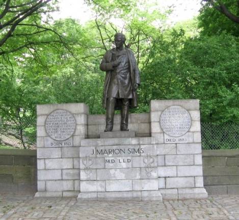 The city's statue of Dr. James Marion Sims was removed from its plinth at Fifth Avenue at 103rd Street, after an outcry arose because Sims was known to have operated on enslaved black women with neither anesthesia nor consent. The removal was recommended by the Mayoral Advisory Commission on City Art, Monuments, and Markers, established last year. Photo: Jim Henderson, via Wikimedia Commons