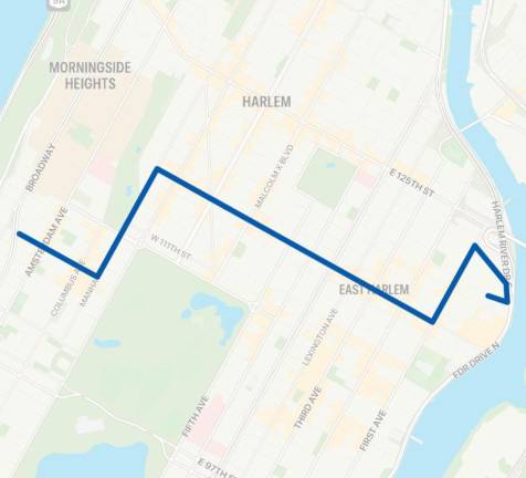 The M116 bus route, which will be free for riders in a 6-12 month period starting on Sept. 24th, as part of a $15 million five-borough pilot program championed by Governor Kathy Hochul.