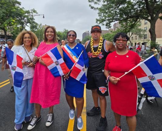 New York State Attorney General Letitia James (in pink) at Bronx Dominican Day Parade, July 2025.