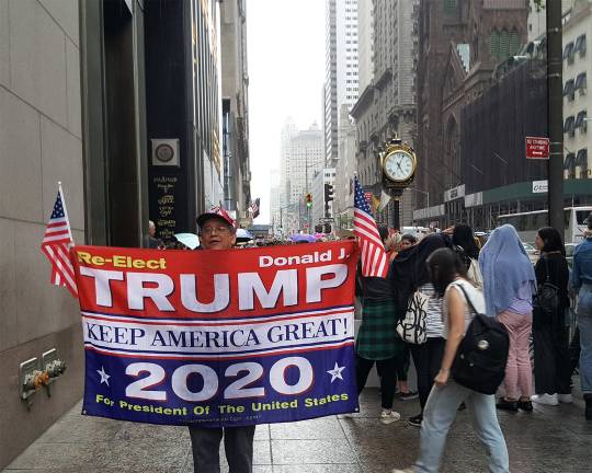 An open Trump supporter at the protest. Photo: Meredith Kurz