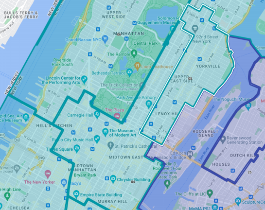 A proposed map of newly drawn City Council districts was released on July 15. Map screenshot from the NYC Districting Commission