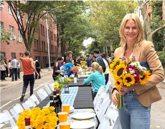 Some adorn their Longest Table setting with sunflowers.