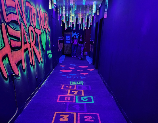 Listen to Your Heart hop scotch room at the Valentine’s Museum.