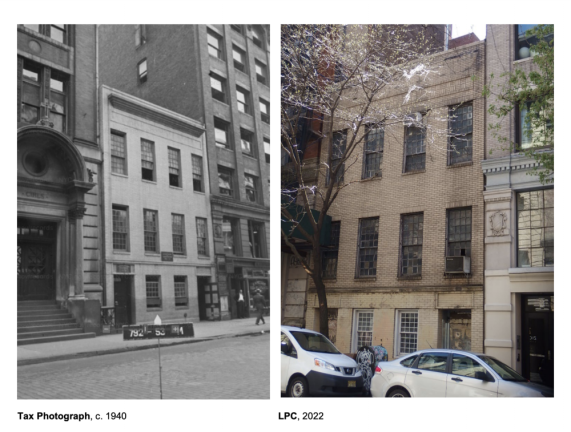 Two photos side-by-side, from 1940 and 2022, respectively, show the building on 17th Street which is Manhattan’s only known surviving example of a racially segregated school from the period between the Civil War through the post-Reconstruction era. <b>Photo: Landmarks Preservation Commission.</b>