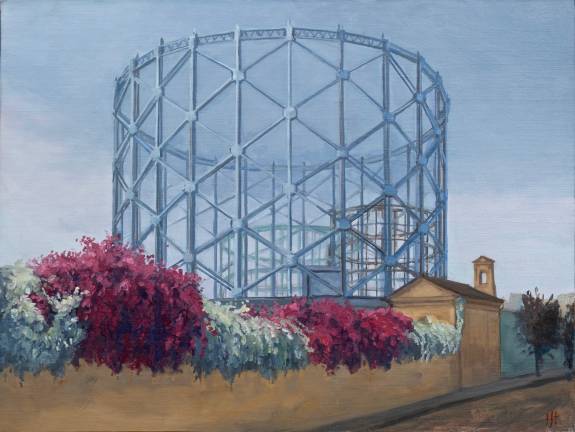 Gazometri, Ostiense Oil on linen over panel. 11&#xbe; x 15&#xbe; inches