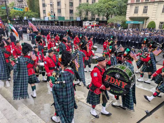 FDNY Emerald Society playing and marching at Memorial Day Service, Oct. 8, 2025.