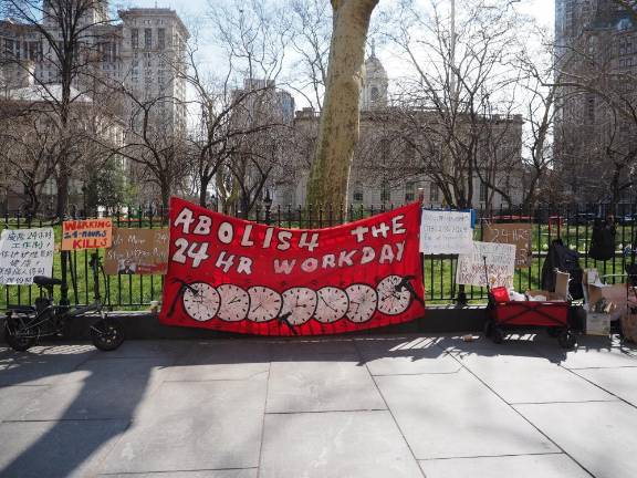 The demonstrators camped out on the sidewalk in front of City Hall for six days, through sun and through rain.