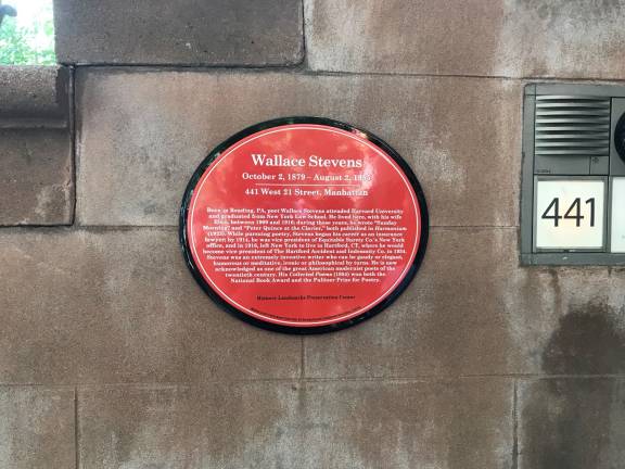 The cultural medallion dedicated to Wallace Stevens outside 441 West 21st St. Photo: Alizah Salario