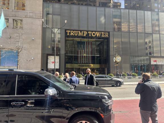 Police outside Trump Tower on March 13, following the arrest of 98 protesters inside who demanded that Palestinian student protest leader Mahmoud Khalil be freed.