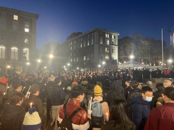 At the Columbia University vigil for Davide Giri on Friday, December 3, 2021. Photo: Henry Quinn Pasin