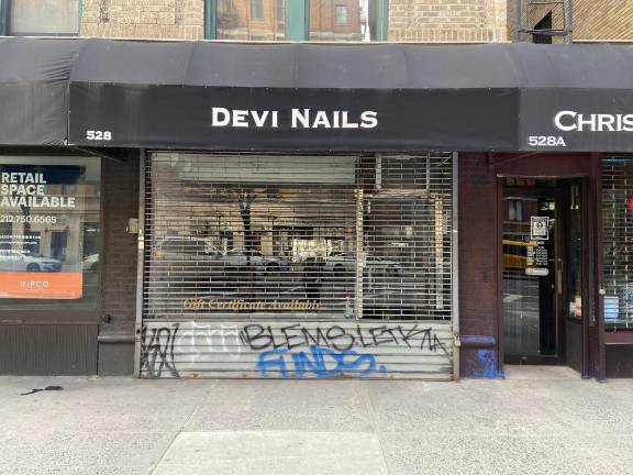 The shuttered storefront of Devi Nails on Amsterdam Avenue. Photo: Margaret Barnsley